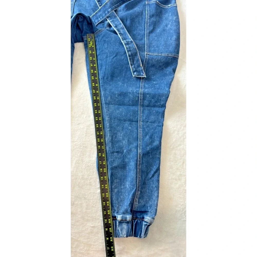 Forever 21 Womens Size 16 Denim Jogger Jeans‎ Blue High Rise Belted Tapered